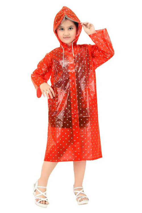 Real Polyester Raincoat for School Boys & Girls with Hood, Pockets and School Bag Coverage Bright Color Raincoat