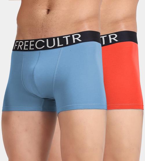 Freecultr Men's Organic Cotton Underwear, Ultrasoft Waistband, Premium Snug-Fit Trunk - Pack of 2