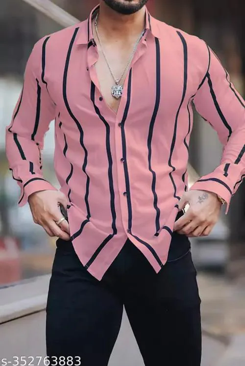 OCtaviAN Men Regular Fit Striped Spread Collar Casual Shirt 123-XXL