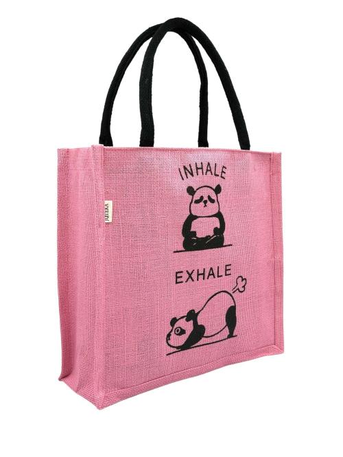 JUTEKA Printed Baby Pink color Eco Friendly Jute Bag with Zipper Closure and Premium Cotton Handles for Lunch, Grocery, Tiffin, Office, Shopping.