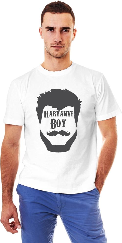 Uniplanet Store Men White Graphic Print Cotton Blend Round Neck T-Shirt - XL (URT-HARYANVI-BOY-WHITE-10)