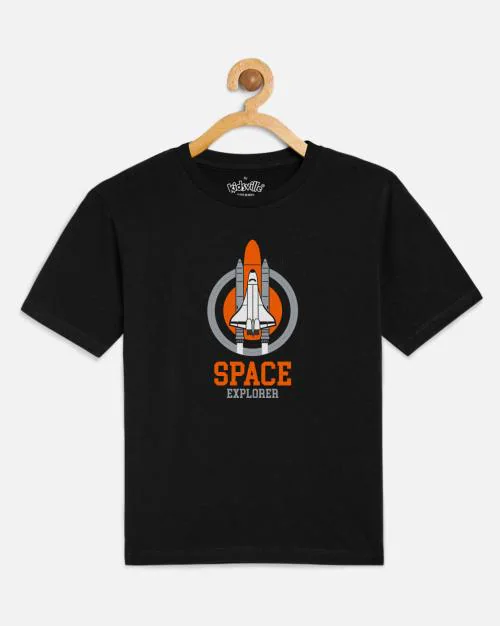 Kids Boys Nasa Printed Black Tshirt