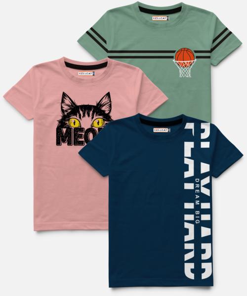 HELLCAT Boys Multicolor Cotton Blend Printed Pack of 3 T-shirt