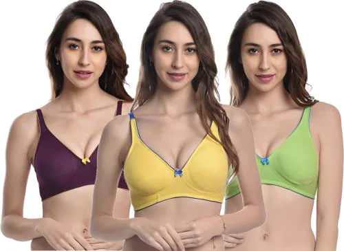 FIMS - Fashion is my style Women Multicolor Solid Cotton Blend Pack of 3 Bra