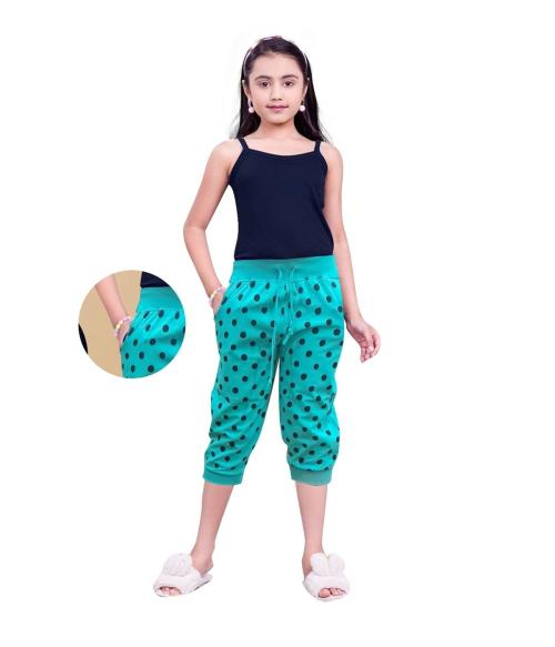 Little Funky 100% Pure cotton Polka printed pattern trendy 3/4th Capri pants Trendy new mint green color for Cutiepie Girls
