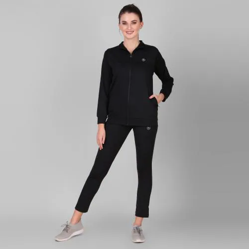DIAZ Women's Gym, Yoga, Sports, Running Solid Four Way Lycra Track Suit With Zipper Pockets | Women Sports Zipper Running Winter Track Suit Set Size XL For Color Black