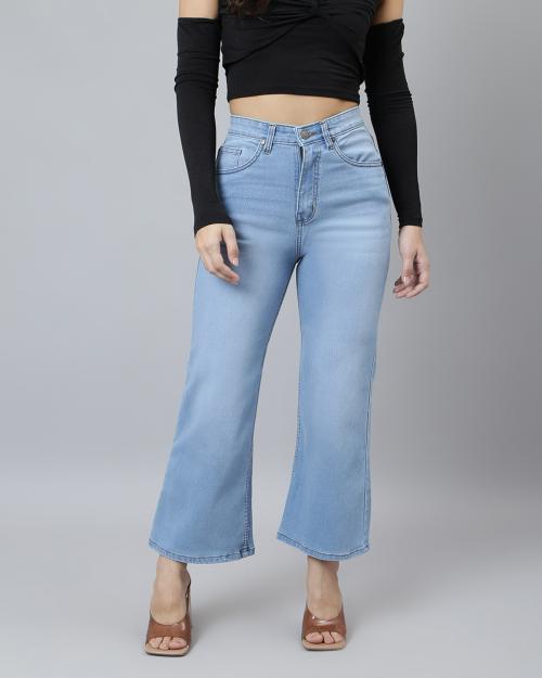 Guti Women High Rise Ankle Length Light Blue Flared Jeans