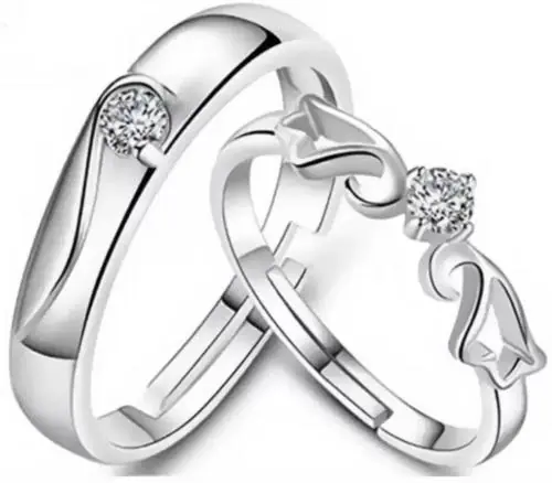 Zoey Angel Wings & Heart shape Valentine Gifts Couple Ring for Girls and Boys Alloy Cubic Zirconia Rhodium, Silver Plated Ring ()