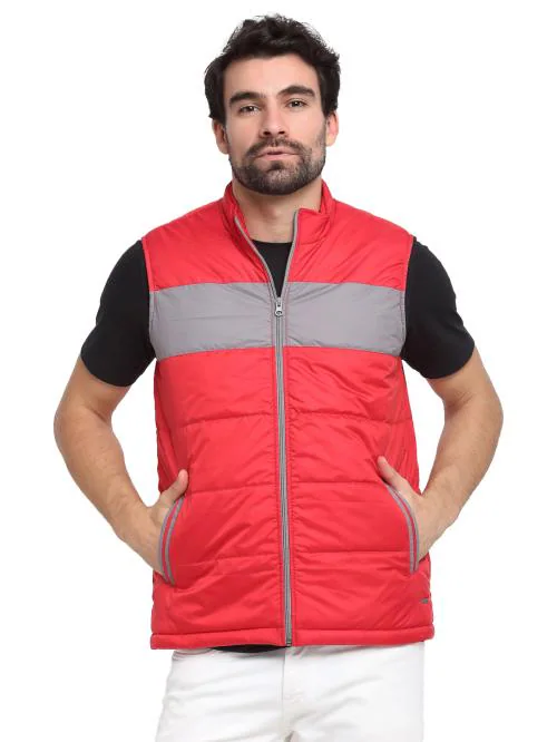 PERFKT-U Men Red Colourblocked Lightweight Puffer Jacket