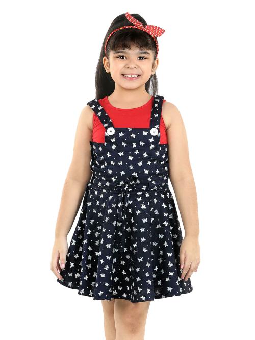 Naughty Ninos Girls Navy Blue Butterfly Printed Pinafore dress
