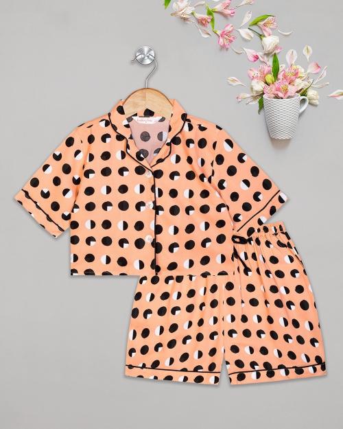 Budding Bees Girls Black Polka NightsuitPeach