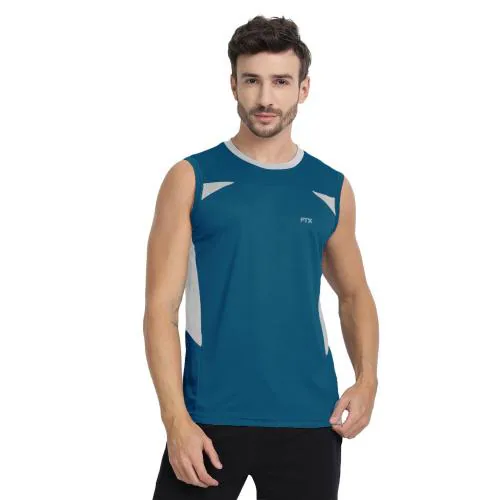 FTX Drifit Mens Cut & Sew Round Neck Sleeveless Dark Green Sports Tshirt