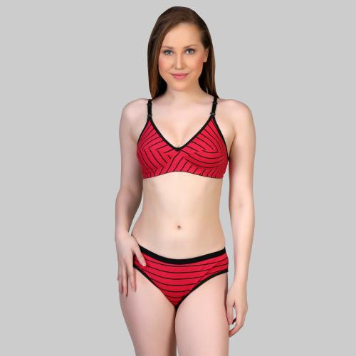 Yana Women Multicolor Striped Cotton Blend Set Of 3 Bra And Panty (36)