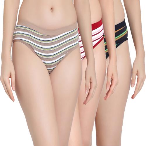 Fashiol Women's Self Strip Design Print Cotton Panties Pack of 3 Size (XXL)