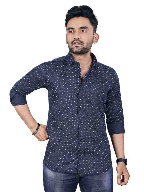 Buy Adwyn Peter Men Dark Blue Printed 100 Cotton Single Shirt Online