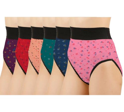 ONCH Womens Pure Cotton Printed Tummy Tucker Panties - (Pack of 6)
