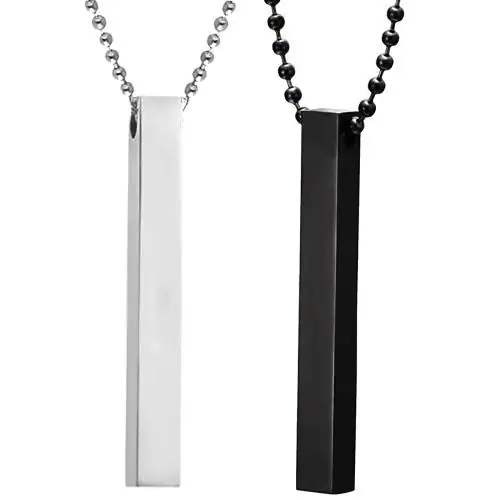 Okos Men's Jewellery Black and Silver 3D Cuboid Vertical Bar/Stick Stainless Steel Locket Pendant Necklace Combo for Boys and Men PD1000871COM
