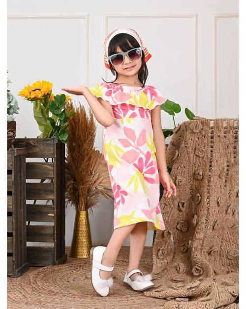 Lilpicks Floral Printed Off Shoulder Bodycon Girls Dress