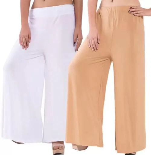 PI World Women's and Girls Sarina Regular Fit Palazzo Pants - Free Size - White/Beige