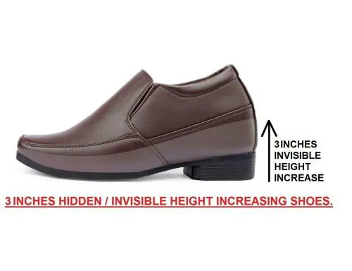 Bxxy Brown Men's Hidden Height Increasing Formal Slip-on Dress Shoes