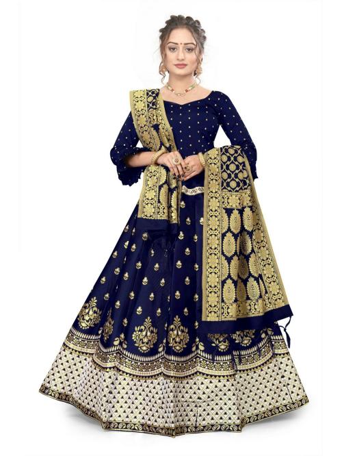 Vyani Creation Women White Embroidered Cotton Blend Semi Stitched Lehenga Choli