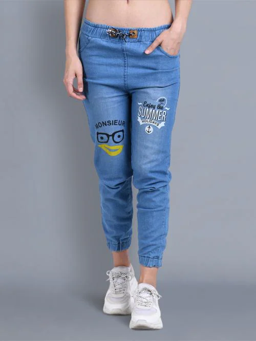 BuyNewTrend Women Light Blue Denim Jogger Jeans