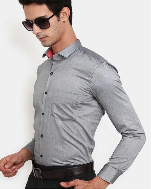 Joy98 Fashion Mens Solid Formal Shirt Grey(XL SIZE)