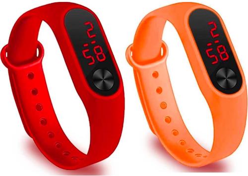 Noman Digital Black Dial Orange Strap Watch For Men And Women (Pack Of 2)