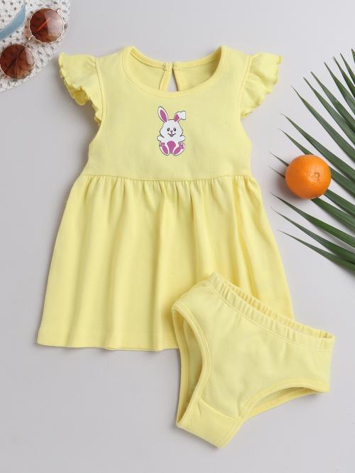 Whaou! Kids Girls Cotton Printed Yellow Colour Clothing Set | girls Dress | Baby girl Dresses | Infant Dress | 3 month to 2 years | baby girl top
