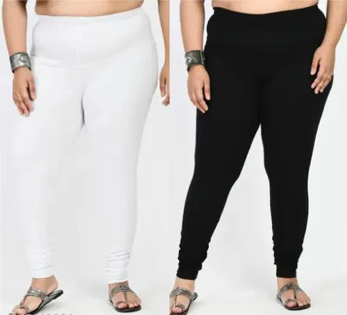 Madman Premium Women's Pure Cotton Oversized Leggings Pack of 2 (Colour: White & Black, Size: 4XL, Pack of 2)