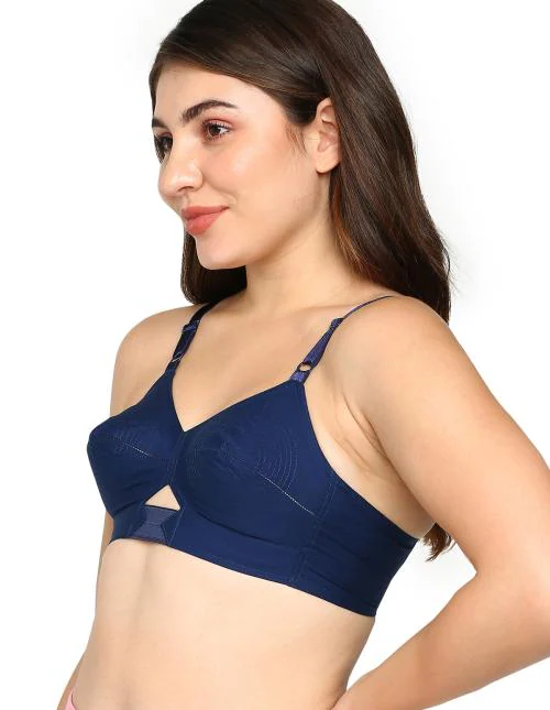 BLOSSOM Womens single layered seamed round stitch bra with full coverage,non padded,non wired,100%cotton, underband with centre elastic, everyday bra_Priyasajini Blue 44C