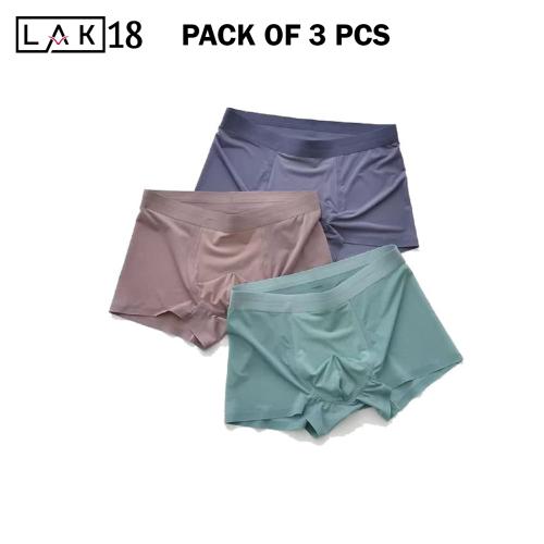 LAK 18 Men's Mid-Waist Briefs Boxer Underwear Ice Silk Breathable Casual Style Solid Shorts with Ultrasoft Waistband, Multicolor PACK OF 3 (L)