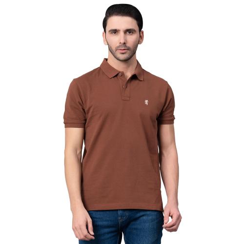 Red Tape Brown Solid 100% Cotton Polo Neck Men's T-Shirt