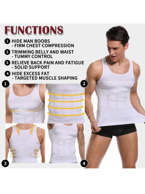 FITOLYM Men's Cotton White Slim N Lift Slimming Shirt Body Shaper Tummy Tucker Vest Shape wear