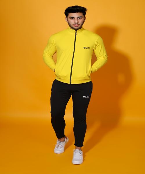 Veltick Men Lycra Yellow Track Suit