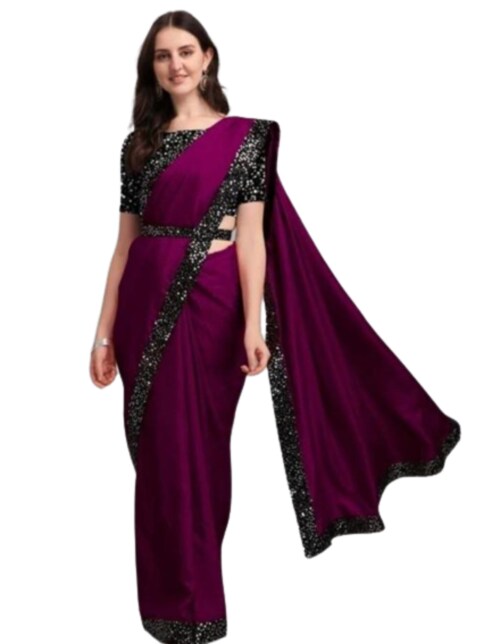 Buy JYESHTA DESIGNER VICHITRA SILK SAREE WITH SEQUENCE BORDER LACE AND