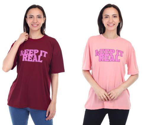 LIANIA Plain Oversized Round Neck T-Shirts Combo for Woman