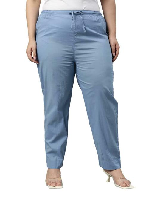 GO COLORS Store Women Blue Solid Cotton Jeans