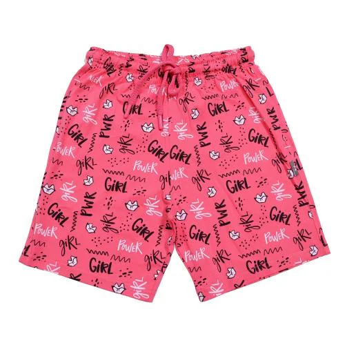KARIBY Girls' Fancy Cotton Short Pants All Over Print with Pockets (Deep Pink) (15 TO 16 YR)