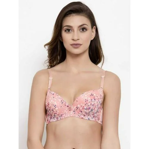 Women's Printed Heavily Padded Underwired Push-Up Bra Pink (Best Fit 32B & 32C)