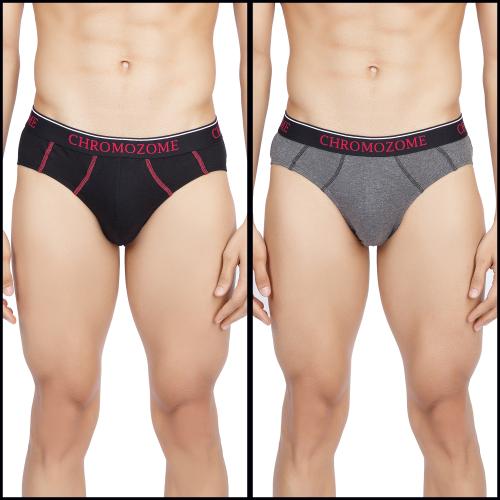 Chromozome Men Multi 5 Solid 100% Cotton Pack of 2 Briefs