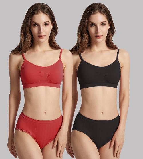 Aamarsh Women Cotton Bra Panty Set for Lingerie Set ( Pack of 2 ) ( Color : Red,Black )
