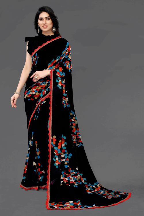 sareya veela Daily Wear Women Black Polka Dupion Silk Sarees