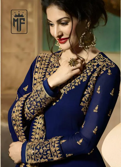 DEALBAZAARS CORPORATION Gown For Women || Party Wear Gown || Pakistani Outfits || Semi-Stitched Gown || Dress Material || Bridal Gown || Anarkali Suit || Dress For Women || Designer Gown || Party Dress || Wedding Wear For Women-BLUE
