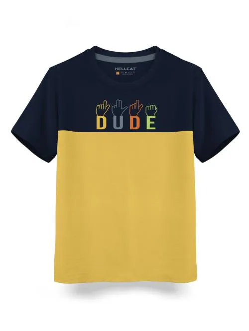 HELLCAT Trendy Yellow Graphic Printed Typo Graphic Cotton Blend Crew Neck / Round Neck Half Sleeve T-shirt for Boys