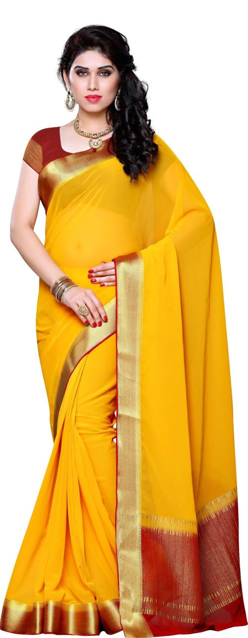Mimosa Women Gold Chiffon Kanjivaram Saree