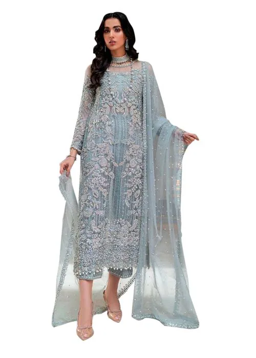 UdayArt Net With Embroidery Work Semi stitched Grey Color Pakistani Salwar suit For Women and Girl's