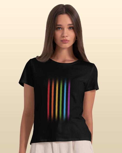 Macmerise Rainbow Stripes Black T-shirt for Womens