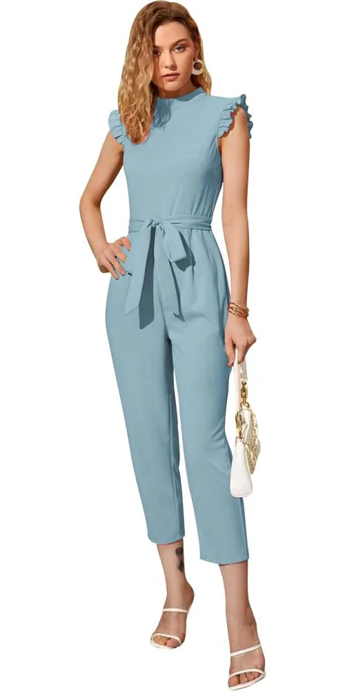 Classy Fashion Women Sky Blue Solid Polyester Jumpsuit (XL)