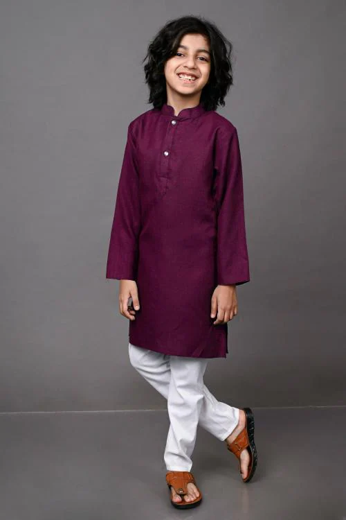 Vesham Boys Purple Solid Cotton Blend Single Ethnic Sets